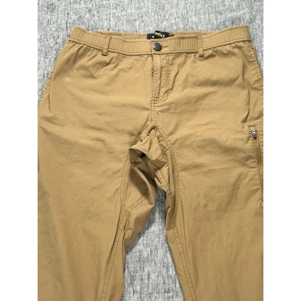 Wrmfzy Pants Mens Large Tan Ripstop Tactical Cargo Elastic Waist Stretch